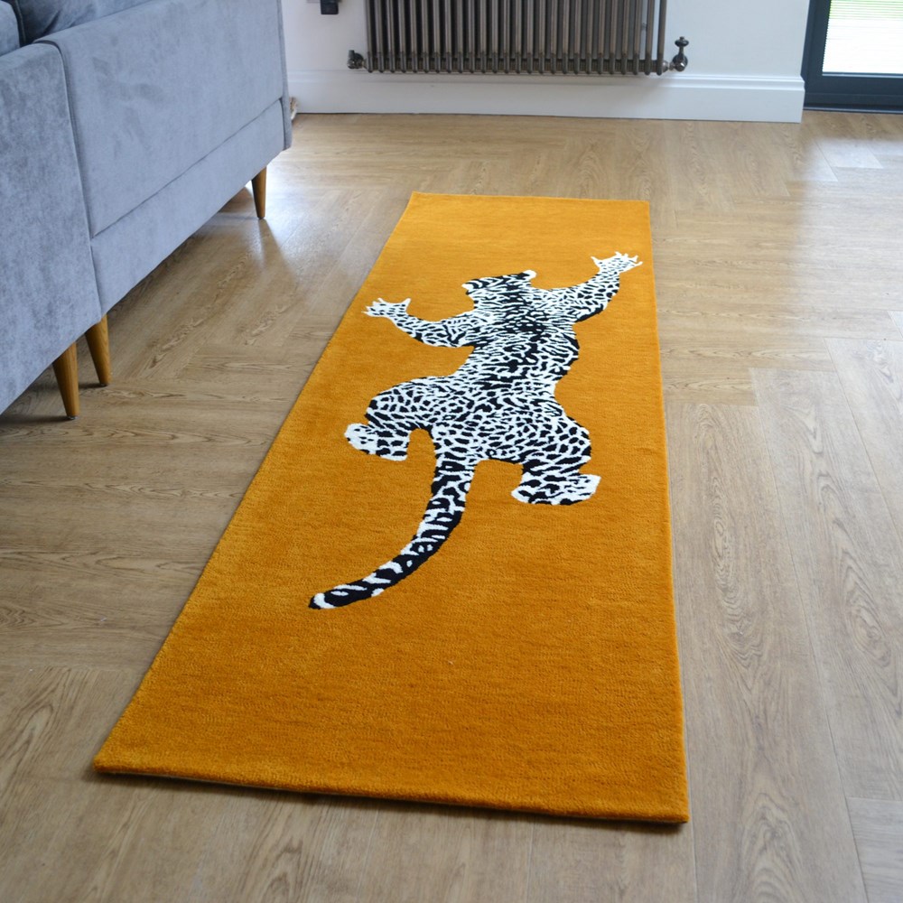 Climbing Jaguar Modern Wool Runner Rugs in Ochre